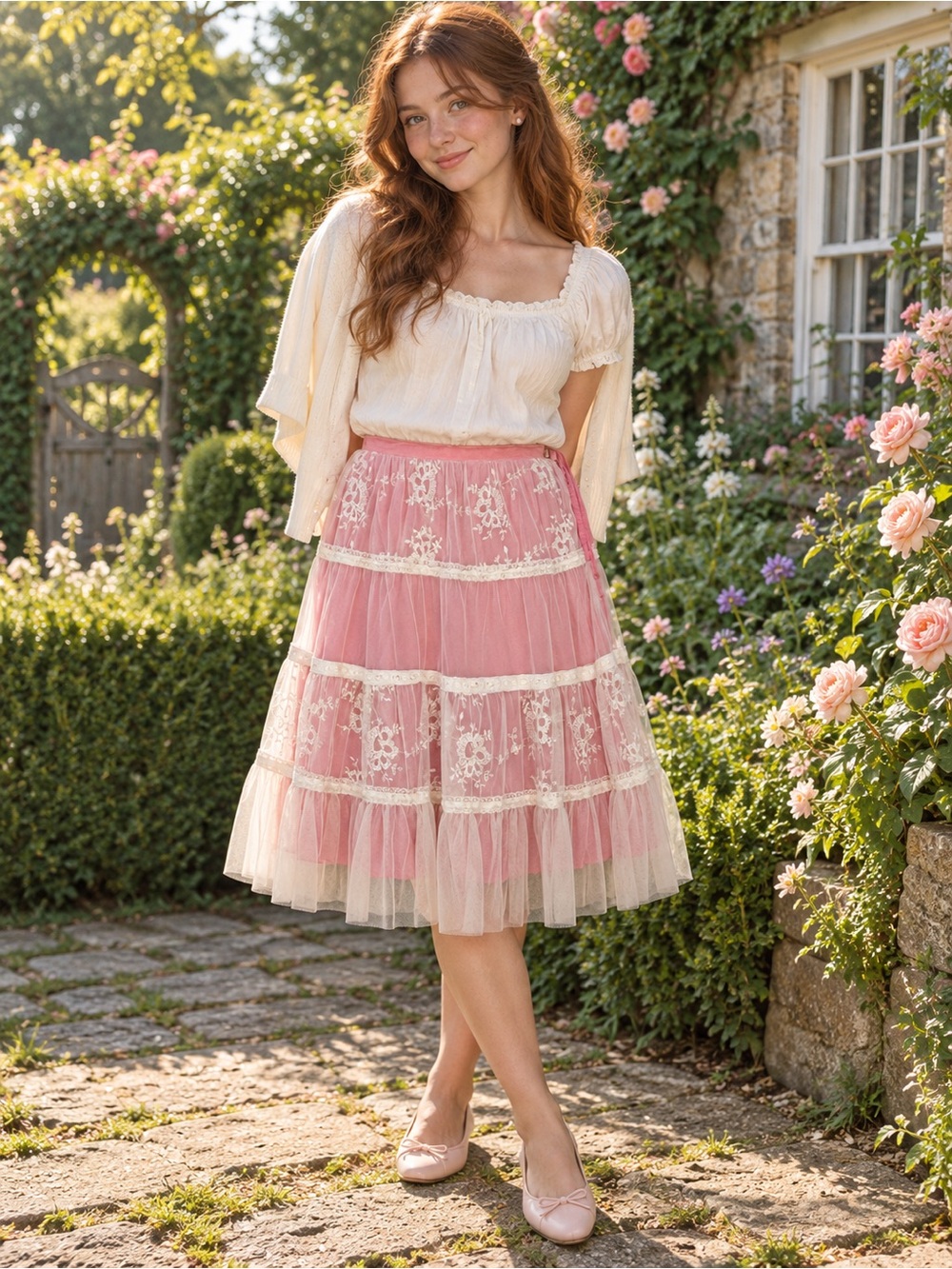 Pura Vida Pink Embroidered Tulle Tiered Fairy Skirt 12 NWT